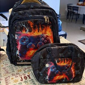Black Gaming Backpack and Lunch Bag Set